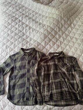H&M Boys Kids Green and Black Plaid Button-Down Shirts